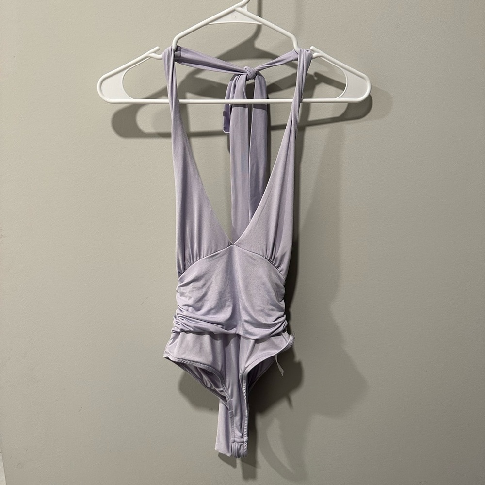 Urban Outfitters Light Purple Ruched Tie Back Bodysuit